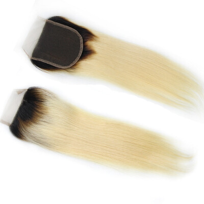 

Nami Hair 1b / 613 Blonde Ombre 4X4 Кружевное закрытие Бразильские прямые волосы для волос Два цвета тона 10 "-16" T1B / 613 Ombre Hair