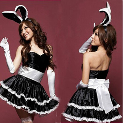

mymei Bunny Girl Dress Lingerie Christmas Cosplay Show Uniform Skirt Gloves Set