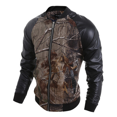 

Zogaa Autumn Mens Jacket 3D Printing PU Leather Casual
