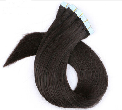 

16" - 26" Full Head 20pcs 100 Remy PU Tape in Human Hair Extensions 50G Black Color Dark Brown Color
