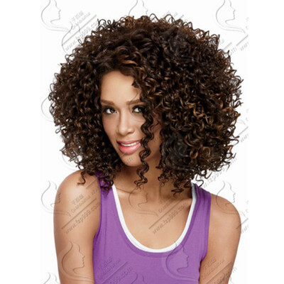 

QianBaiHui Mixed Wig Curly Synthetic Hair for Black Women African Short Brown Wig Heat Resistant Hair Fluffy Wig with Wig Cap