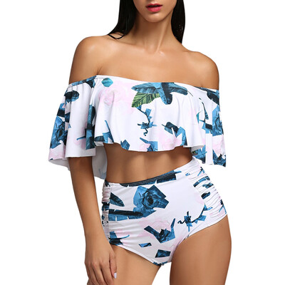 

Tropical Leaf Flounce High Waist Bikini