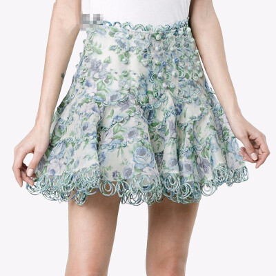 

Printed Flower Ball Gown Skirt Female High Waist Embroidery Mini Skirts Women Sexy Holiday Beach 2018 Summer New