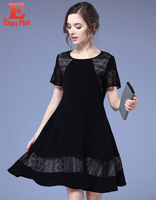 

XL XXL 3XL 4XL 5XL plus size elegant new summer 2018 women dress short sleeve big size black chiffon lace A line hollow out