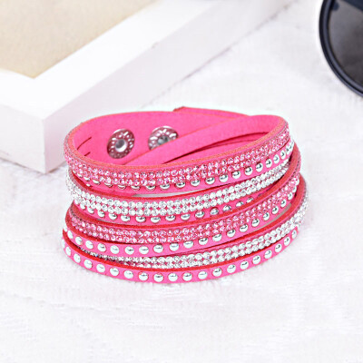 

MyMei Crystals 2 wrap Layers Around PU Leather Adjustable Bracelet New Fashion