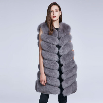 

Winter Fox Fur Long Vest Natural Fur Coat Furry Vest Real Fur Coat Winter Jacket Tilt Stripe Stitch New Sale 2018 Discount