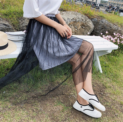 

Elastic Waist Mesh Perspective Midi Skirts Women Elegant Sweet High Waist Party Kwaii Skirts Faldas Mujer Saias