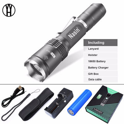

WH Тактический фонарик XM-L2U3 LED 930 Lumen Ultra Тактический светодиодный фонарик 6 режимов Водонепроницаемый факел платный