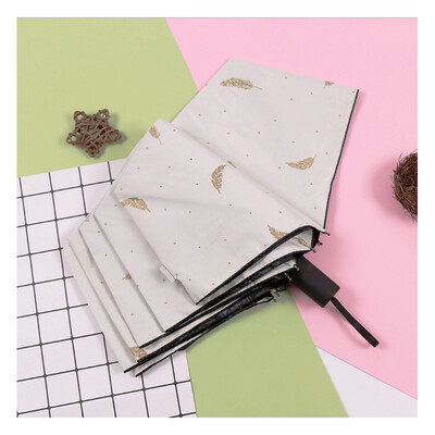 

Bronzing Feather Umbrella Sun Protection Compact Women Female Ladies Windproof Rain Lovely Black Folding Umbrellas Sunshade