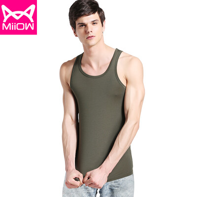 

Cat Man MiiOW Vest Mens Vest Summer Sports Comfortable Top Half Sleeve Slim Sleeve Bottoming Shirt T-Shirt Thin Four Colors Optional Olive Green