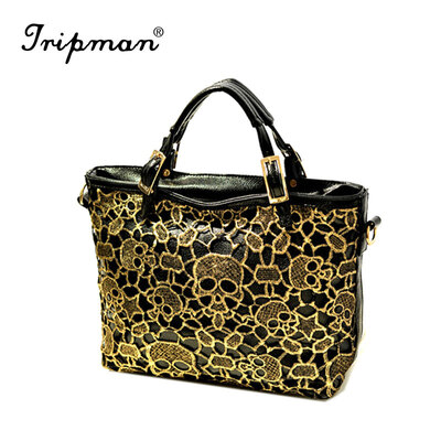 

Tripman 2016 New Brand PU Leather Tote Shoulder Bag National Handbag Women's Ladies Handbag Fashion Bag Floral Hollow Out Lace Women tote Bag