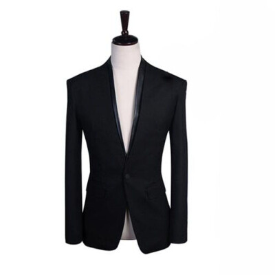 

Zogaa New Men's Suit Spell Leather Collar Slim
