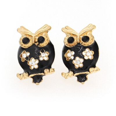 

1 Pair Earring Enamel Rhinestone Shape OWL Flower Studs Earring Fashion Jewelry