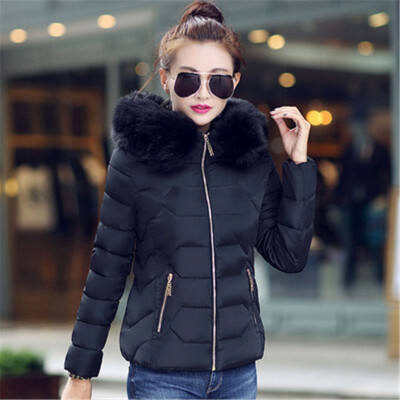 

Womens Fur Collar Cotton Jacket Thick Down Jacket Cotton Fashion Hooded Coat