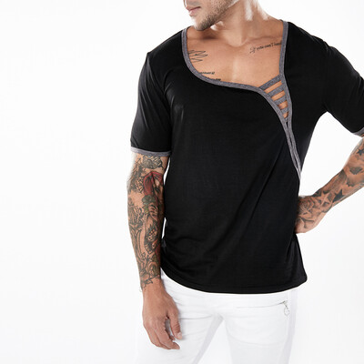 

2018 Summer New Mens Fashion Casual T-shirt mesh stitching short-sleeved Slim T-shirt