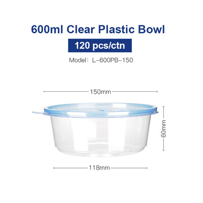 

OTOR Salad Bowl with Lid Take Away Plastic Food Container Clear Bowl Box for Fast Food Bento Microwaveable 150mm 120pcs