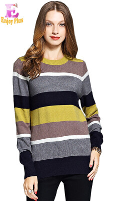 

XXL 3XL 4XL 5XL plus size elegant autumn winter 2018 women sweaters&pullover big size long sleeve striped knitted female