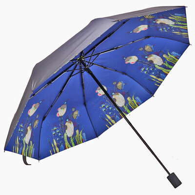 

Paradise umbrella full shading vinyl transfer ocean flower tri-fold small black umbrella umbrella umbrella sun umbrella blue 30492ELCJ