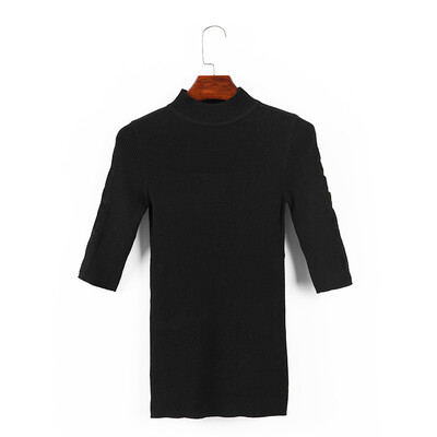 

Canvaus New Women Solid Color Slim Comfortable Half-high Collar Pullovers Half-sleeved Knitted Bottoming Sweaters