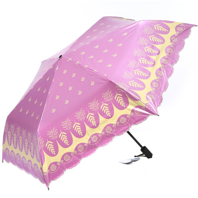 

Paradise umbrella UPF50 mercerized velvet black plastic carbon fiber skeleton three fold ultra-light sun umbrella sunny umbrella 31811E purple