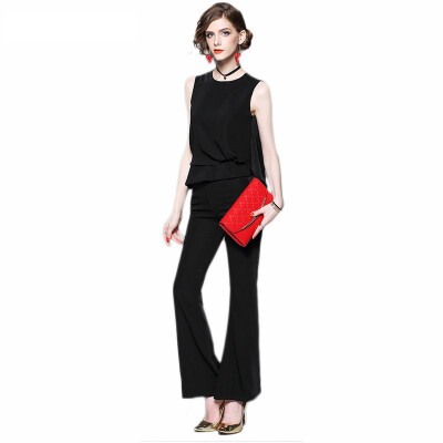 

2018 New Fashion Tide Soft Two Piece Set Asymmetrical Vest Top Bootcut Long Pants Suit Summer Women Sets