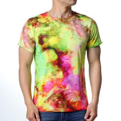 

Mens Summer Multicolor Printed Short Sleeve Shirt