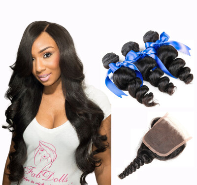 

WYF Loose Wave Virgin Hair Malaysian Loose Wave 3 Bundles with Closure 100% человеческие волосы