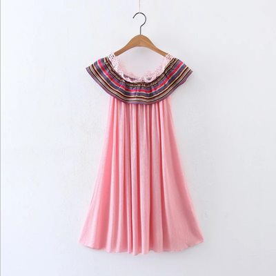 

2018 Summer retro color stripe weave cloth collar stomacher skirt holiday wind Europe&the United States loose dress