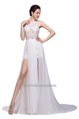 

Beaded Long Evening Dress Chiffon Side Slit Sexy Backless Formal Party Evening Gown