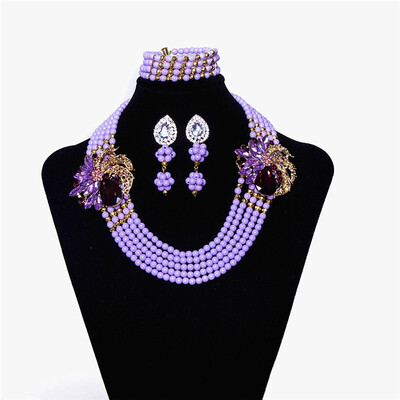 

Blue Handmade Jewelry African Beads Jewelry Set New Fashion African Wedding Jewelry Sets for Women Nigerian Bridal Beads