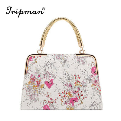 

Tripman 2016 New Leather Women Floral Shoulder bag Top Grade Female Totes Brand Shell Bag Bolsas Feminina Chinese National Style Porcelain Handbag