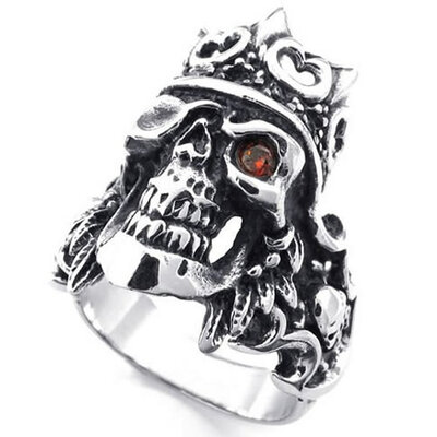 

Hpolw Mens black&silver Stainless Steel skeletonskull Ring&Gothic Skull King Crown rubies ring