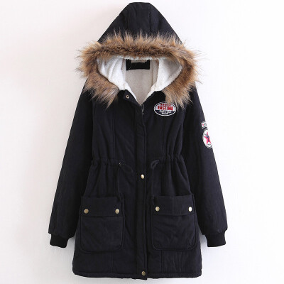 

Fur Collar Hooded Cotton Lamb Wool Long Coat Thicken Warm Long Jacket Female Plus Size 2XL Outerwear Parka