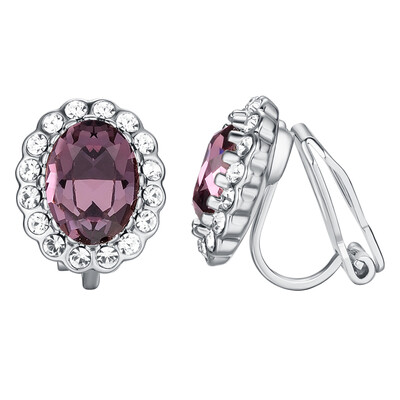 

Yoursfs Sapphire Clip Earrings Circular Halo Navy Crystal 18k Rose GP Jewelry for Women