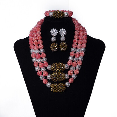 

3 Rows Green India Women Jewelry Set Nigerian Coral Beads Statement Necklace African Bridal Costume Jewellery Set free shipping