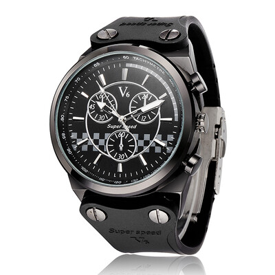 

V6 Brand Relojes Masculino Wristwatch Mens Casual Quartz Watch Men Military Watches Sport Leather Wristwatch Hours Clock V0252B