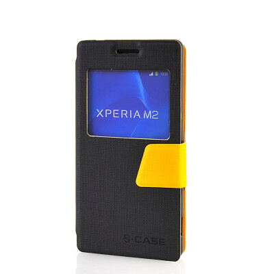 

MOONCASE View Window Leather Side Flip Pouch Ultra Slim Shell Back ЧЕХОЛ ДЛЯ Sony Xperia M2 Black