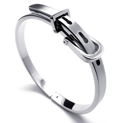 

Hpolw Womens/men silver Stainless Steel leather belt type circular Bracelet