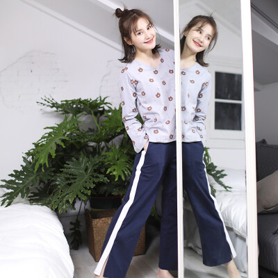 

Haizhining 17W37 pajamas ladies spring&autumn bear head cartoon cute home clothes two-piece long-sleeved trousers home service suit gray 165 L