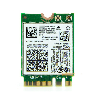 

Dual Band Wireless-AC 3160NGW FRU 04X6034 wifi Bluetooth 40 NGFF Network Card 24GHz5GHz for lenovo notebook Intel vProWIDI