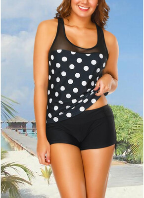 

2018 Sport Tank Top Boxer Polka Dot Print Racer Back Wireless Push Up Two Piece Set