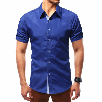 

Mens Summer Fashion Short Sleeved Solid Color Cotton Shirt Plus SizeXS