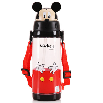

Disney Plastic Cup Tritan Материал Детский пояс Подушка Кубок для воды Студенческая бутылка для воды 550ML Микки Блэк
