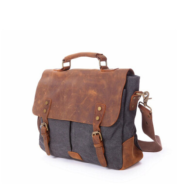 

Retro canvas handbag high quality canvas messenger bag with genuine leather crossbody shoulder bags for men