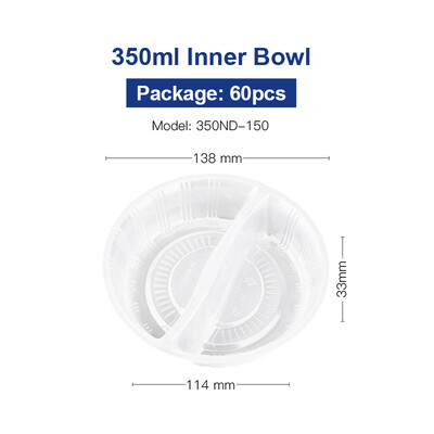 

OTOR 350440590ml Disposable Plastic Inner Bowl Liner Layered Round Tray Take-away Compartment Clear Bowl Liner 60pcs50pcs