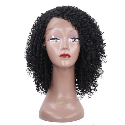 

14inch Kinky Curly Lace Front Wig Synthetic Heat Resiatant Short Hair Wig Side Part Golden Beauty