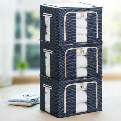 

Jiuzhou deer storage box Oxford cloth steel storage box folding box extra large quilt storage bag clothing storage box 66L 3 loaded wave points