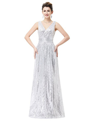 

Women Sequin Bridesmaid Dress Sleeveless Maxi Evening Prom Dresses