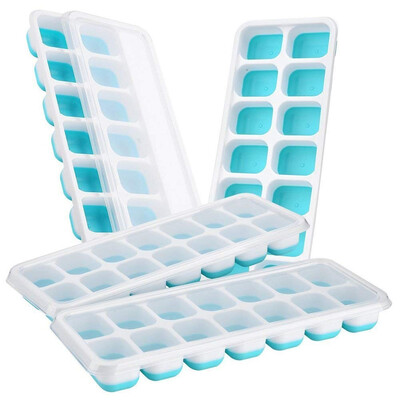 

4 Pack Ice Cube Trays Food Grade Silicone 14 Ice Cubes Molds with Spill-Resistant Removable Lid Easy Release Food Freezer Storag