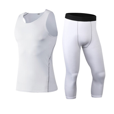 

Running Set Sport Suit Fitness T-Shirt 34 Leggings Pant Gym MenS Sportswear